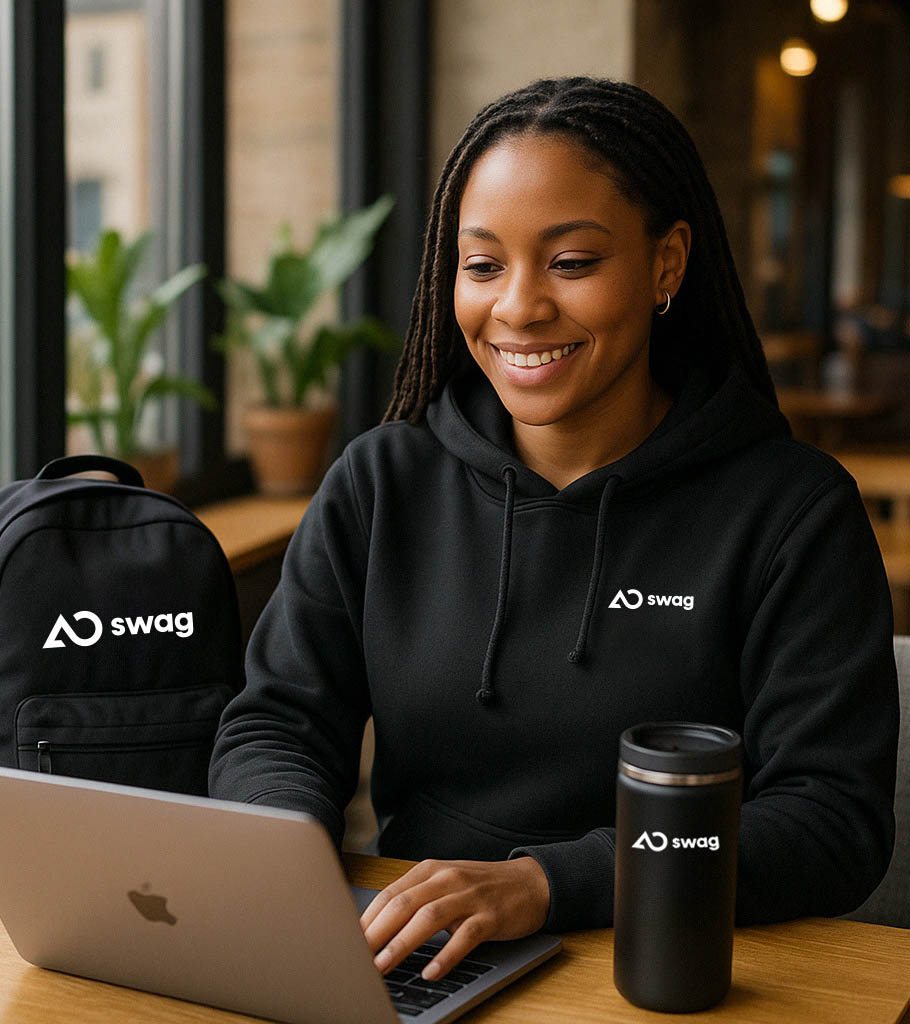 woman branded merch store new